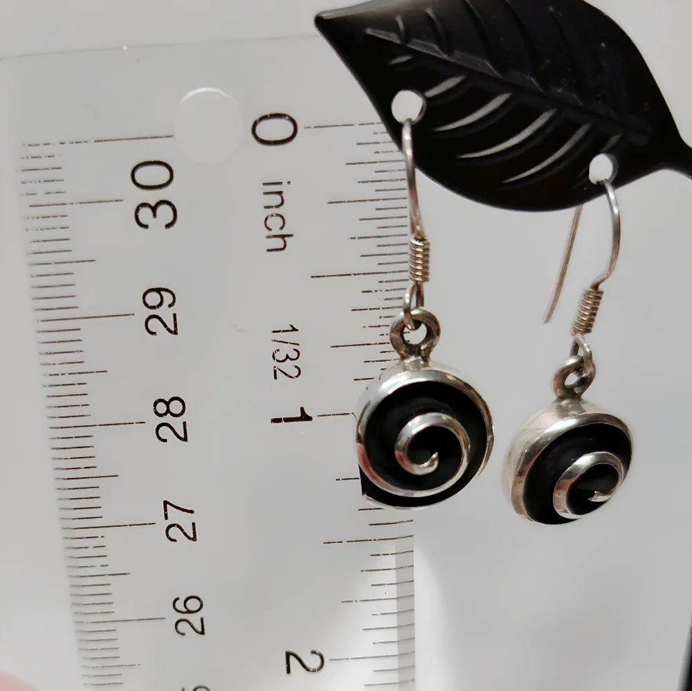 Vintage Mexico Sterling Silver Modernist Spiral Pendant Necklace Earring Set 20" - Picture 5 of 15